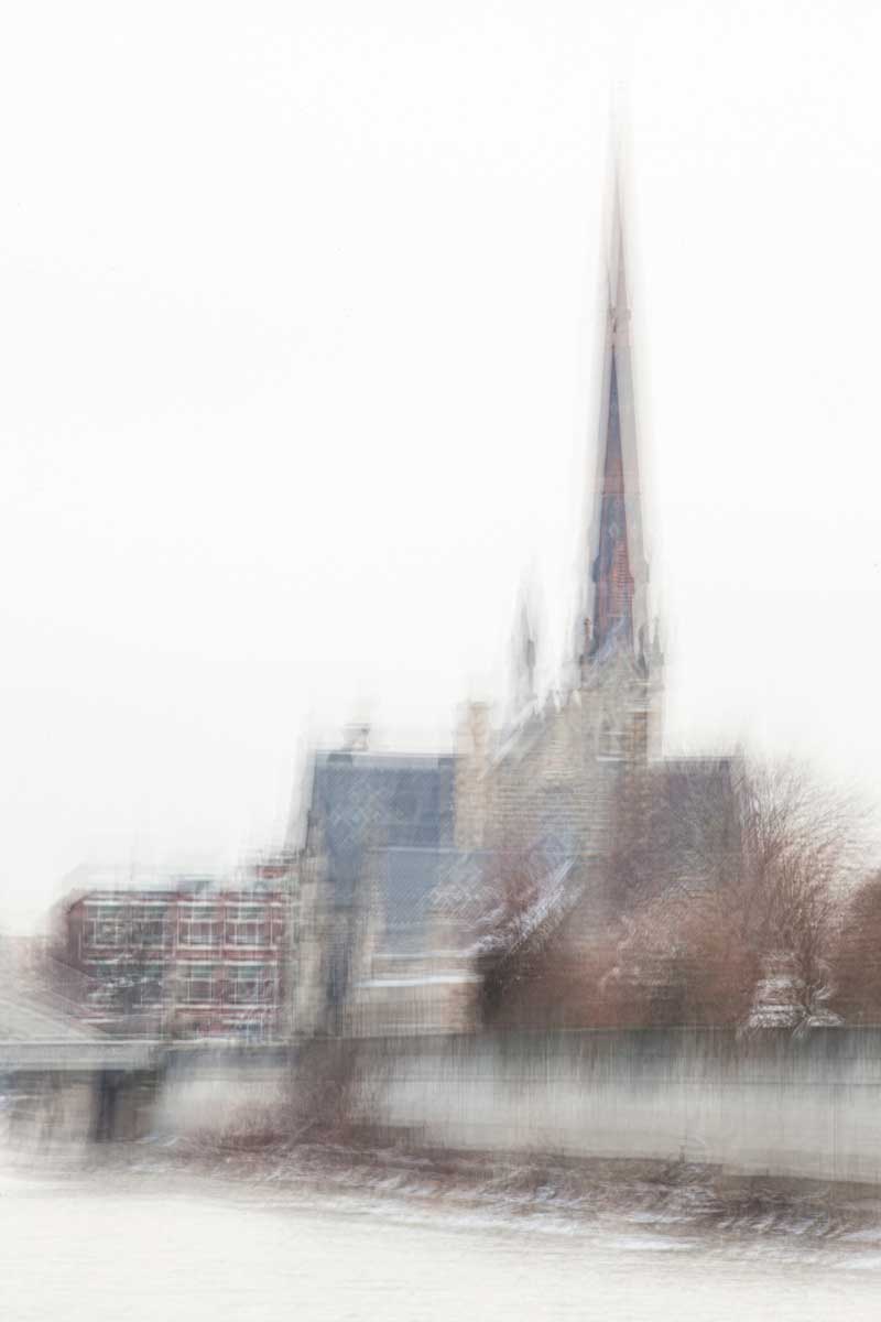 Impressionist photograph of  historic Central Presbyterian Church in Downtown Galt, Cambridge Ontario