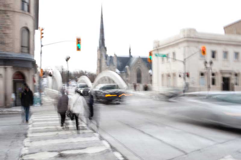 photograph of an Impressionist view of the corner of main & water street in Cambridge Ontario